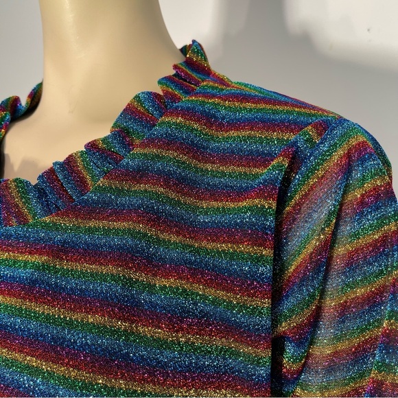 The Tiny Tassel Rainbow Shimmer Striped Ruffle Sleeve and Collar Top Size XL - Picture 5 of 9